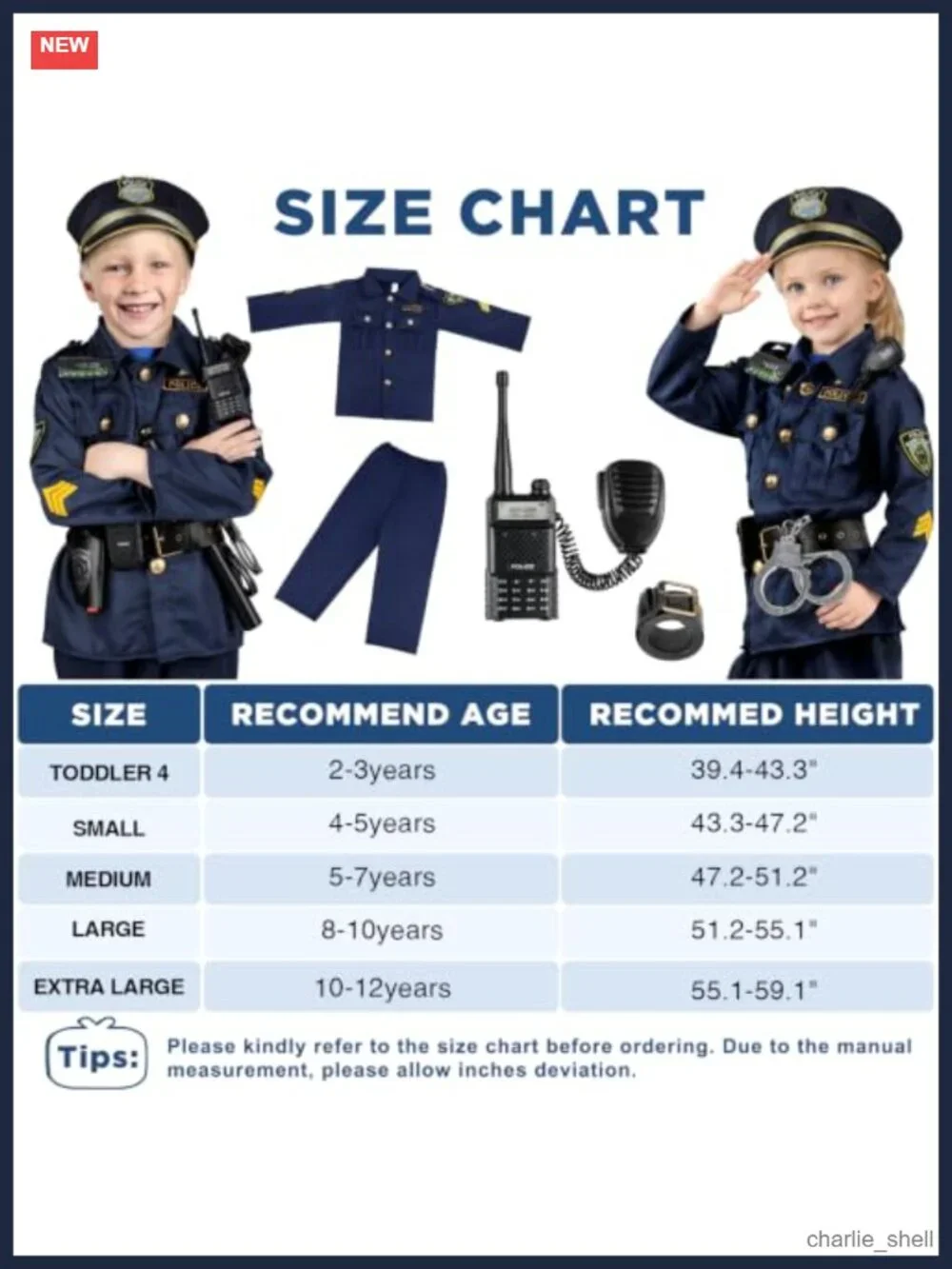Kids Police Officer Costume Set Pretend Play Halloween Dress Up